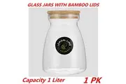 1 x Glass Jar Food Storage Bottle Sealed Cans Bamboo Lid Air Tight Container 1 Liter