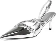 [Volrina] Slingback kitten Heels Pointed toe Buckle Straps Stiletto high Heeled Sandals Pump for Women Prom Party Dress Shoes