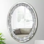 Crystal Crushed Diamond Oval Shaped Silver Mirror Glam Bling for Wall Decoration