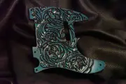 Leather pickguard Custom Hand Tooled Leather Telecaster"Floral Riffs" Antiqued B