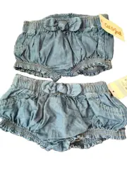 Baby Girls Boys Denim Bloomers 2 pcs Shorts Jeans Bow Diaper Cover 6-9 Months