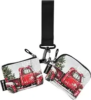 [XYMZR] Mini Zip Around Wristlet keychain Wallet Christmas Tree Red Truck for Women Personalized Pattern Detachable Dual Pouch Wristlet Portable Wallet Phone Coin Purse, Multi-colored, One Size