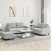 3 Piece Light Grey Velvet Sofa Set, Comfortable Couch for Living Room, Apartment, Bedroom Seating
