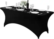 Black Stretch 6 Feet Table Cover Durable Elastic Tablecloth for 72Lx30Wx30H Trestle Tables Wrinkle Resistant Portable Fitted Tablecloth Perfect for Parties Weddings Events Trade Shows