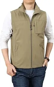 [AKTQL88] Men's Gilet Outdoor Casual Vest Multi-Pocket Sleeveless Breathable Jacket for Fishing Photography Travel Hiking