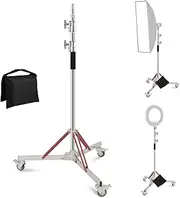 MSKIRA Stainless Steel Light Stand with Casters, Professional Heavy Dusty C Stand Adjustable Height 10.5ft/320cm with Empty Sandbag for Photography Studio Softbox, Reflector