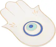 Zerodeko 1PC Jewelry Trinket Ring Dish, Ceramic Evil Eye Printed Hand Holder Plate, Small Boho Home Decorative, Cute Decor Jewelry Tray Dish, Lucky Protection Present (White)
