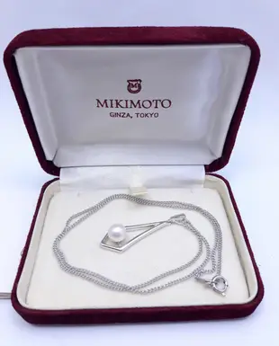 MIKIMO御木本(silver銀質)菱形框鑲珍珠短項鍊,頸鍊 配件：原廠飾品盒及單