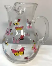 Hand-Painted Glass Pitcher With Colorful Butterflies & Bees Design