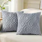 Throw Pillow Covers 18X18 Inch Set of 2, Soft Plush Faux Wool Blue Grey Couch Pi