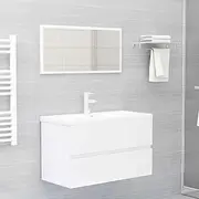 2 Piece High Gloss White Bathroom Furniture Set, Engineered Wood Vanity Cabinet with Mirror, Ample Storage for Modern Bathrooms