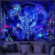 MitoGadget Blacklight Astronaut Tapestry for Bedroom Aesthetic, Trippy Tapestry UV Reactive Jellyfish Tapestry Underwater World Tapestries Wall Hanging Decor, 59.1ʺ x 51.2ʺ