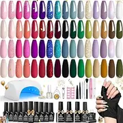 beetles Gel Polish Gel Nail Polish Kit with Uv light 53 Pcs Gel Starter Kit, 32 Colors Pink Blue Red Glitter Gel Polish Set Soak Off Base Top Coat Builder Blooming Gel Art Manicure Kit