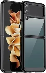 [Eabhulie] Galaxy Z Flip 4 5G Case, Clear PC Back TPU Bumper Case Cover for Samsung Galaxy Z Flip 4 5G Black