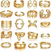 KISS WIFE Chunky Gold Rings Adjustable Finger Rings for Women 20 Pcs Trendy Dainty Iregular Stackable Chunky Jewelry Ring Set Gifts for Women