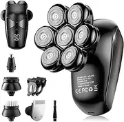 Detachable Head Shavers, SHPAVVER 5 in 1 Electric Razor IPX7 Waterproof for Bald Men, Wet Dry LED Display Rechargeable 7D Rotary Shaver Grooming Kit with Type C Charge A