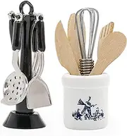 Odoria 1/12 Scale Dolls House Miniature Cooking Utensils and Baking Utensils Holder Dollhouse Kitchen Accessories, Black
