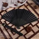Ornament Chinese Style Bamboo Fans Ribs Hand Held Black Silk Folding Fan