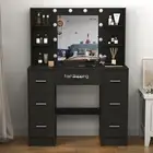 Bedroom Dressing Table LED Makeup Mirror Set 10 Bulbs Vanity Make up Desk Black