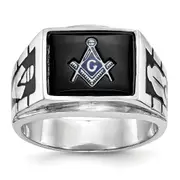 Solid 14k White Gold Men's Masonic Ring