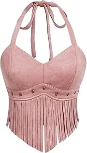 [Breoklla] Corset Tops for Women Y2K Clothing Neon Orange Crop Cami Backless Halter Bustier Solid Asymmetrical Hem Tank