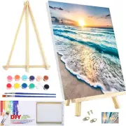 Framed and Easel Sunset Beach Paint by Numbers Kit for Adults,Landscape ZL0119