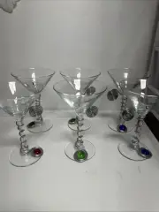 Vintage Original DARY REES martini glass Set (4) silver wire, multi-color beads