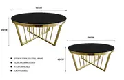 Salina Coffee Table 80cm Gold Base - Black Glass