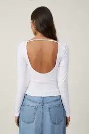 Cotton:On Women's Romy Boat Neck Backless Long Sleeve Top White Size XS NEW