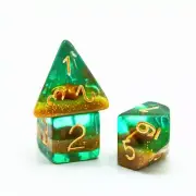 Green and Gold Starfish Dice 7-Dice Set Resin Dungeons and Dragons Dice