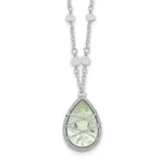 Sterling Silver Rhodium Green Quartz & Rnbow Moonstone 18In Necklace