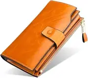 [Generic] Ladies Women Genuine Leather Phone Wallet Clutch Purse Card Cash Coin Holder (Brown)