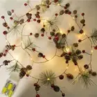 Christmas LED String Light Xmas Tree Lamp Door Decor Garland Pine Cones Branch