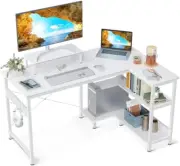 L-shaped computer desk with reversible storage shelf