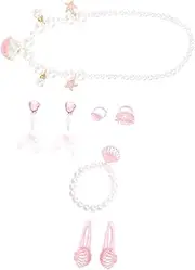 [TEMPNAP] Boys and Girls's Jewelry Collection Shell Charm Bracelet Pearl Necklace Earring Ring Hair Clip Set
