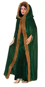 Green with Faux Fur Trim Cape Halloween Bookweek Ladies Costume Accessory