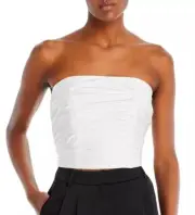 NEW AQUA Strapless Ruched Tube Top Women's L White Solid Back Tie & Zip Closure