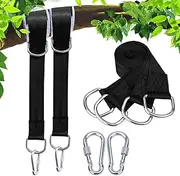 Tree Swing Hanging Straps Kit Short Straps 2 Pcs 9.84inches with Heavy Duty Safety Lock Carabiner Hooks for Swing Hammocks Yoga Seat Sandbags Gym Equipment Pulley System Perfect (Black)