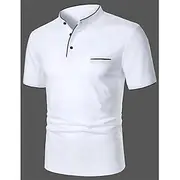 Men's Cotton Blend Polo Shirt Golf Shirt Street Casual Stand Collar Banded Collar Short Sleeve Fashion Basic Plain Classic Summer Regular Fit Navy Black White