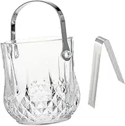 ABOOFAN Handheld Glass Ice Storage Bucket with Ice Tong Stylish Transparent Bar Bucket for Parties and Home Use Convenient Carry Handle Multi Functional Design for Wine and Cubes