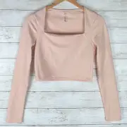 NEW Size Small Beyond Yoga Heather Rib Frame Cropped Pullover Top Peach Pink