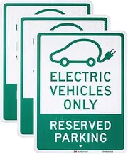 3 PACK - EV Parking Sign Electric Vehicle Reserved 12" x 18" 3M Authorized Engineer Grade EG EGP Quality Reflective Durable Laminated Aluminum
