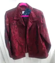 Susan Graver blazer jacket burgundy taffeta sequins size L NWT