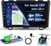 4+64G- for Honda CRV 2007-2011 Car Radio with Wireless Carplay/Android Auto,Android Car Stereo 9 Inch IPS 1280*720 Touch Screen GPS Navigation WiFi Bluetooth FM/RDS Mirror Link SWC+ Backup Camera DSP