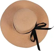 [GLSTOY] 1pc Women Foldable Straw Bowknot Hat Summer Straw Hat Sunshade Seaside Khaki