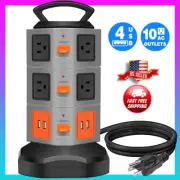 Power Strip Tower Surge Protector 10 outlet 4 USB ports Charging Station 6FT