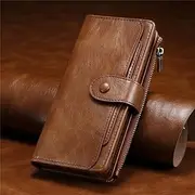 Detachable Magnetic Leather for iPhone X XS XR 11 12 13 14 Pro Max SE 2022 8 7 6 Plus Zipper Wallet Card Holder Cover,Brown,for iPhone SE 2020