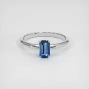 Madagascar Emerald Cut Blue Sapphire 18K White Gold Ring 0.66CT