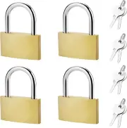 4 Pack Solid Brass Padlock with Keys Alike,30Mm Wide Lock Body Mini Padlock,Outd