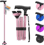 BigAlex Folding Walking Cane for Elderly Adjustable & Portable Walking Stick for Seniors,Pivoting Quad Base,Lightweight,Collapsible with Carrying Bag for Men/Woman